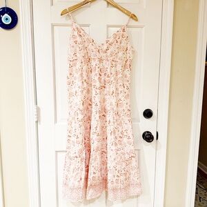 Aqua Pink Floral Midi Dress 100% cotton